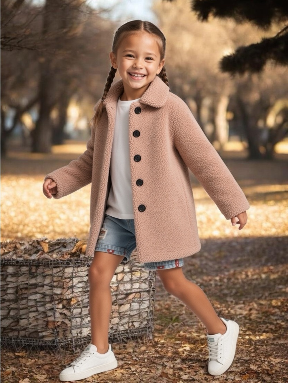 LOUIS LOUISE girls beige fleece coat Size 6